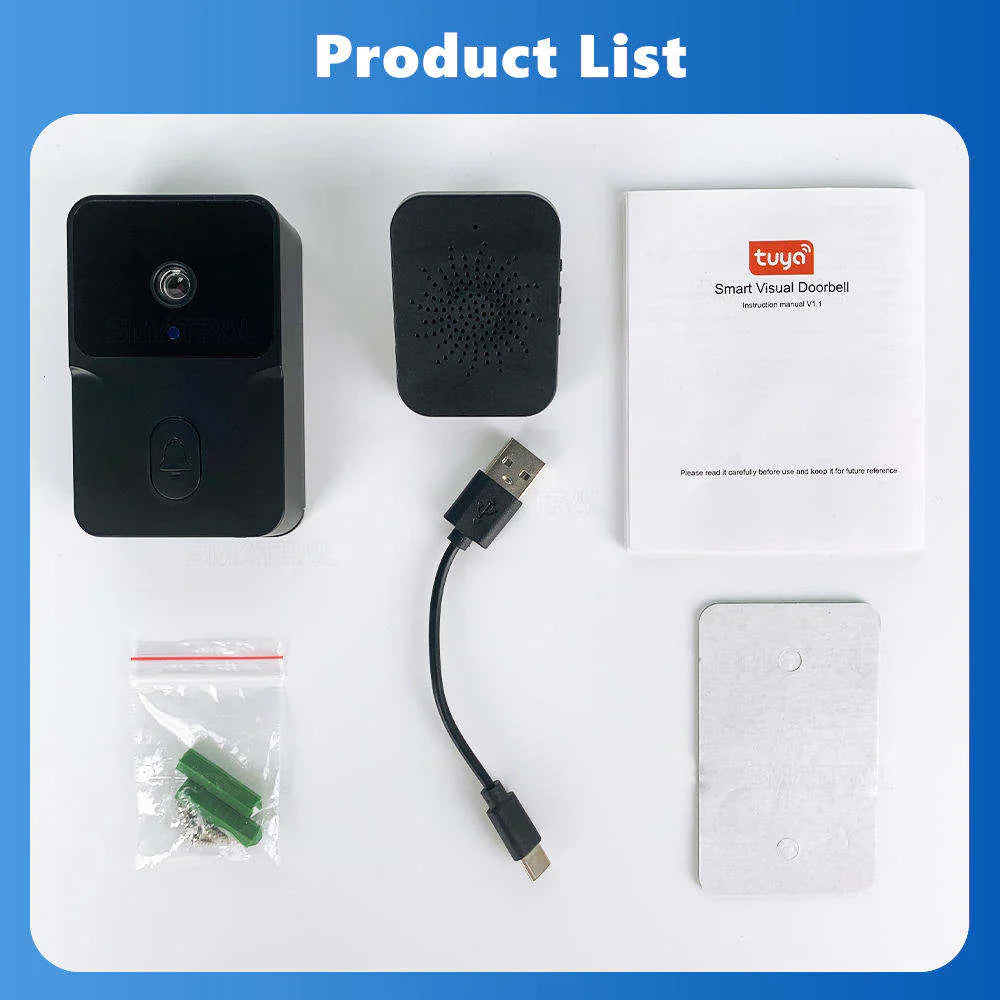 Smatrul Tuya Wireless Wi-Fi Doorbell Outdoor High-Definition Camera - BLACK [1 Button 2 Receivers]