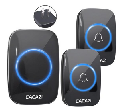 CACAZI Wireless Doorbell - Black (2pcs Button / 1pc Receiver)