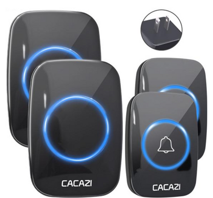 CACAZI Wireless Doorbell - Black (2pcs Button / 2pcs Receiver)