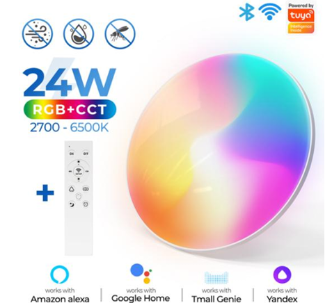 Tuya Wifi Smart Ceiling Light Led Bulb RGBCW 24W Dimmable Light Smart Life Remote Control Works With Alexa Google Home