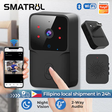 Smatrul Tuya Wireless Intelligent Wi-Fi Doorbell  Outdoor High-Definition Camera - BLACK [1 Button/ 1 Receiver]