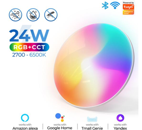 Tuya Wi-fi Smart Ceiling Light LED Bulb RGBCW 24W Dimmable Light Smart Life Works With Alexa Google Home