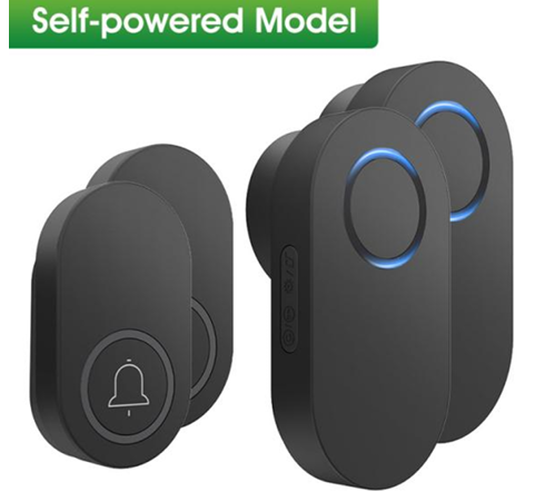 Smatrul Self-Powered Model Wireless Doorbell - BLACK [2 Buttons / 2 Receivers]