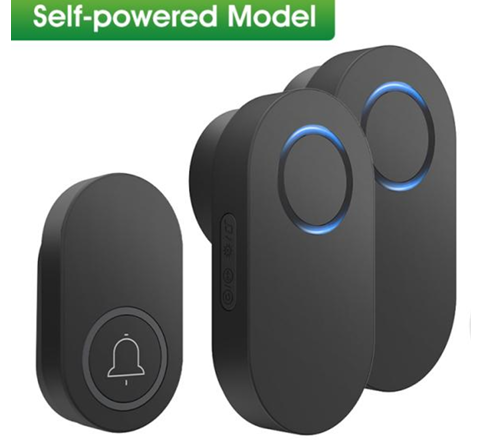 Smartul Self-Powered Wireless Model Doorbell - BLACK 1 Button / 2 Receiver