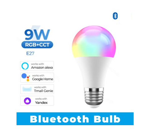 Tuya Bluetooth 5.0 Smart Light Bulb 9W E27 Wireless Smart Life APP Control Dimming RGB+CW+WW LED Color Changing Light Support Bluetooth Remote Control