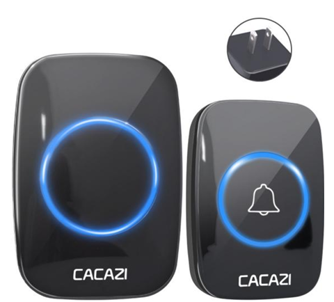CACAZI Waterproof Wireless Doorbell - Black [1 Button / 1 Receiver]