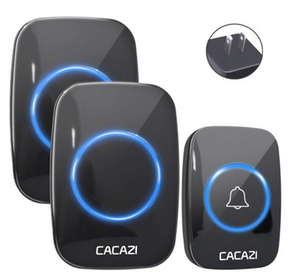 CACAZI Wireless Doorbell Waterproof - Black (1pc Button / 2pcs Receiver)