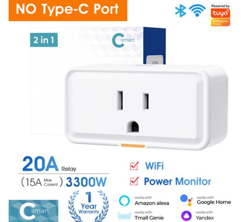 Tuya Smart Plug US Mini Smart Home Type-c Wi-Fi RF433 Outlet Timer APP Voice Works With Alexa Google Home 15A