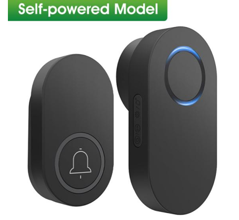 Smatrul Self-Powered Model Wireless Doorbell - BLACK  [1 Button / 1 Receiver]