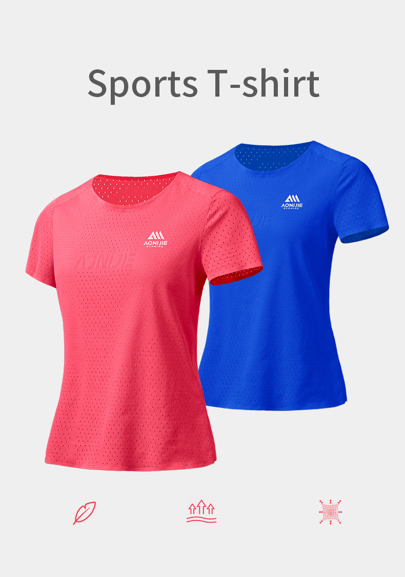 Aonijie FW6191 Sports T-shirt Quick Drying Women Short Sleeves Breathable Top T-shirts- PINK