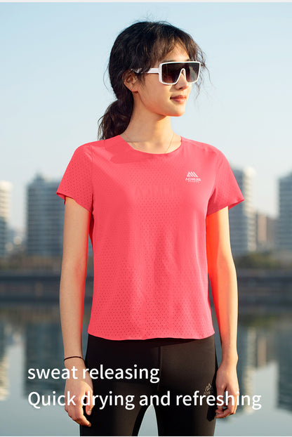 Aonijie FW6191 Sports T-shirt Quick Drying Women Short Sleeves Breathable Top T-shirts- PINK