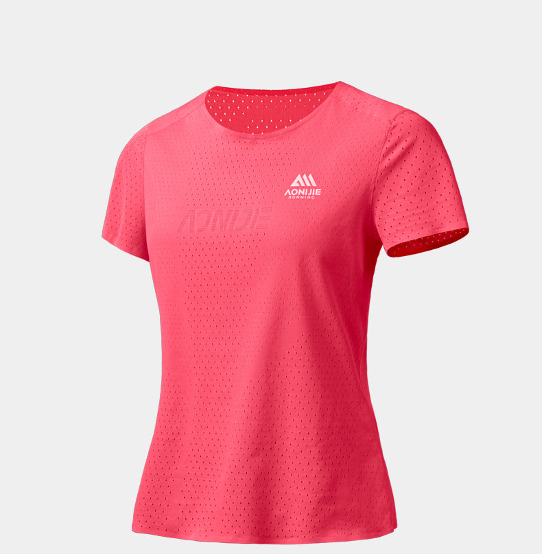 Aonijie FW6191 Sports T-shirt Quick Drying Women Short Sleeves Breathable Top T-shirts- PINK