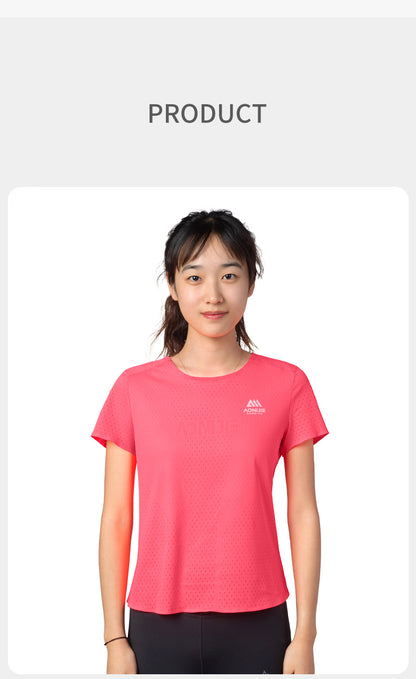 Aonijie FW6191 Sports T-shirt Quick Drying Women Short Sleeves Breathable Top T-shirts- PINK