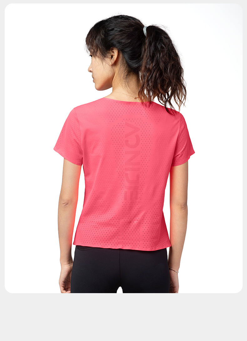 Aonijie FW6191 Sports T-shirt Quick Drying Women Short Sleeves Breathable Top T-shirts- PINK