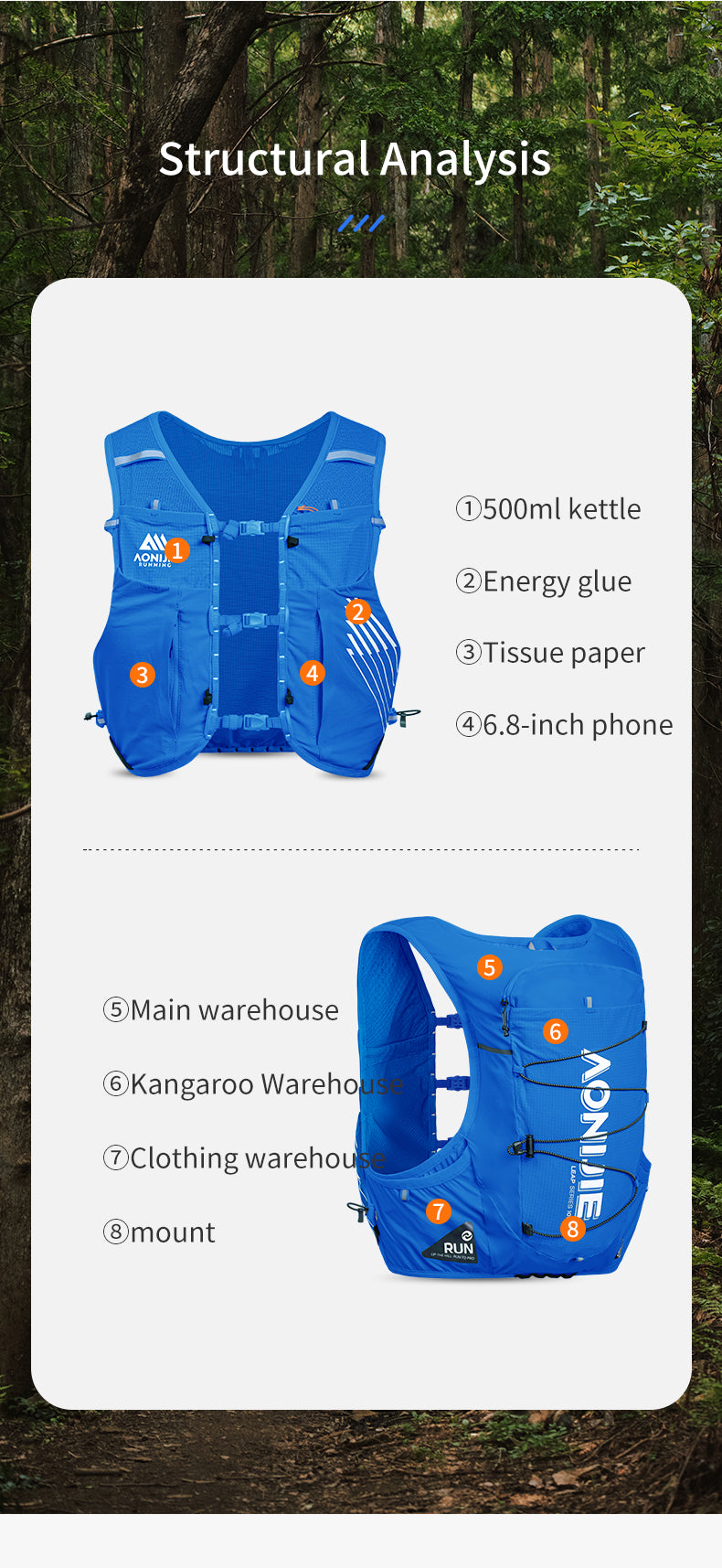 AONIJIE C9116 Sport Hydration Running Vest Backpack 10L - BLUE LARGE