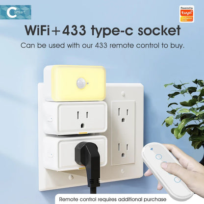 Tuya Smart Plug US Mini Smart Home Type-c Wi-Fi RF433 Outlet Timer APP Voice Works With Alexa Google Home 15A