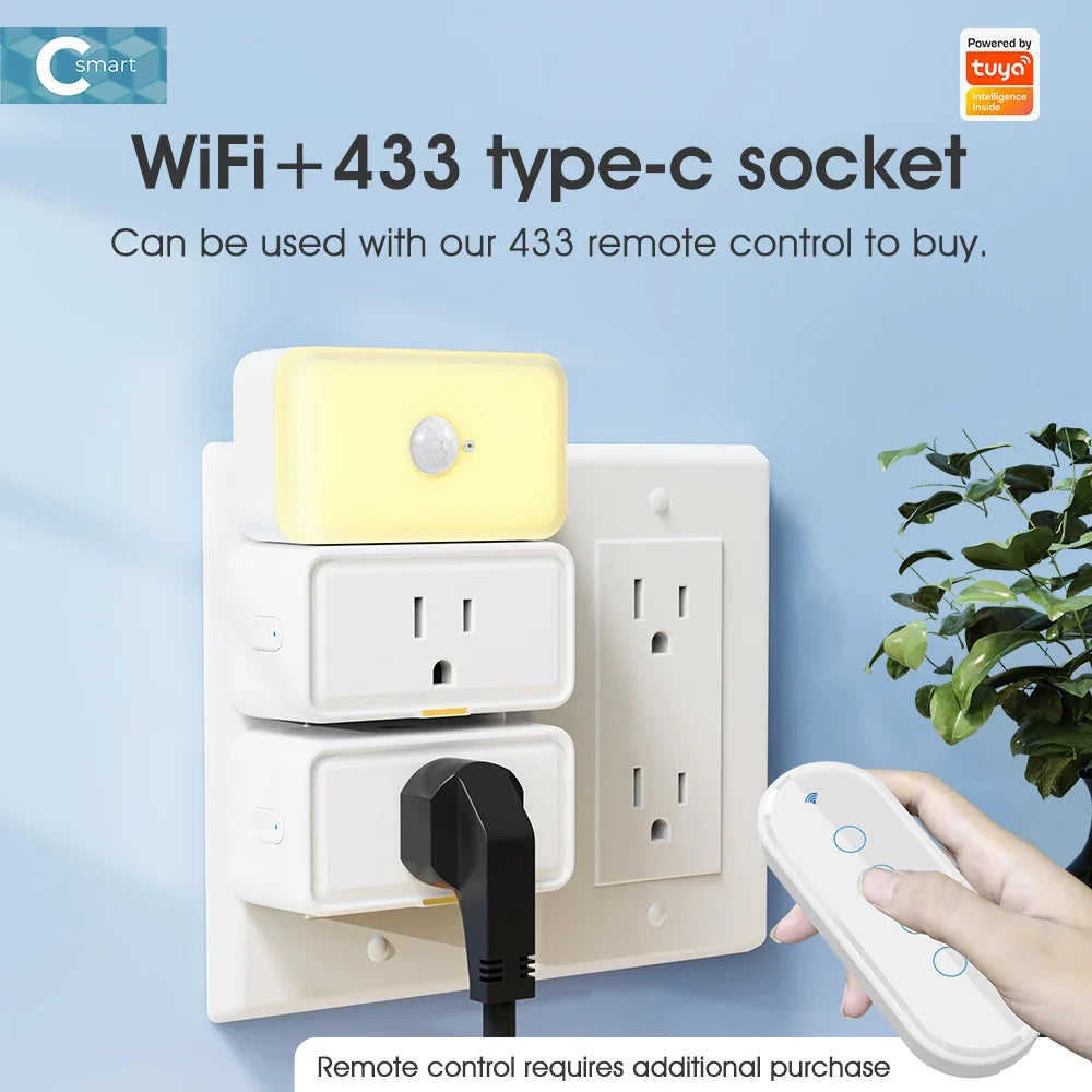 SMATRUL Tuya 15A Smart Plug Outlet WiFi Socket Adaptor - With Type C Port