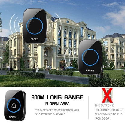 CACAZI Wireless Doorbell - Black (2pcs Button / 1pc Receiver)