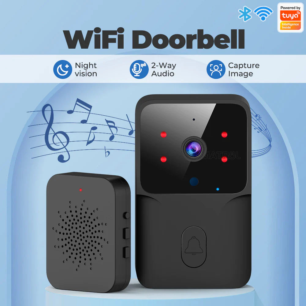 Smatrul Tuya Wireless Intelligent Wi-Fi Doorbell  Outdoor High-Definition Camera - BLACK [1 Button/ 1 Receiver]