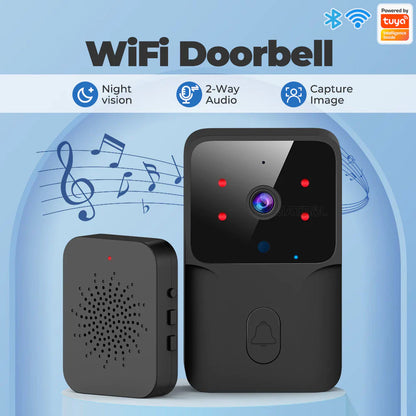 Smatrul Tuya Wireless Intelligent Wi-Fi Doorbell  Outdoor High-Definition Camera - BLACK [1 Button/ 1 Receiver]
