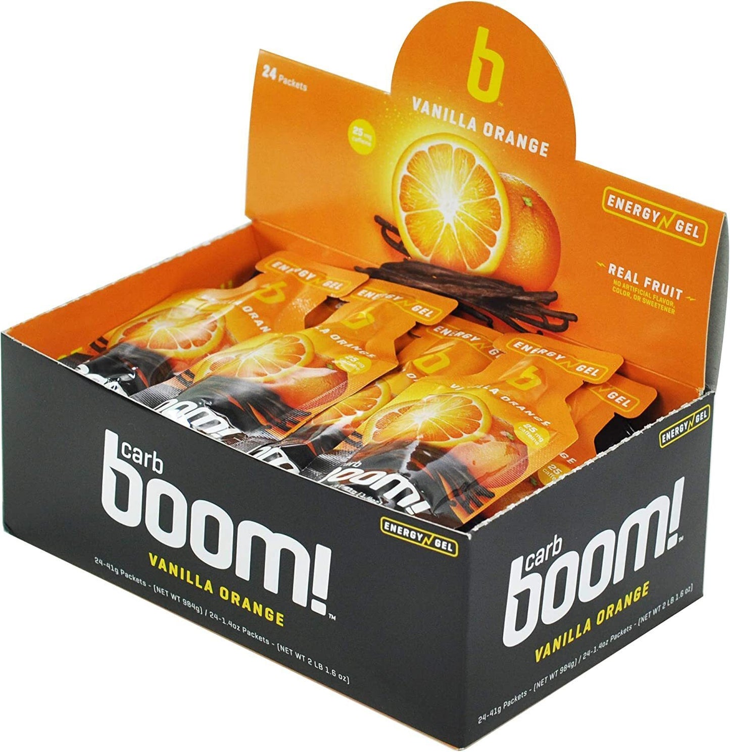 Carb Boom! Energy Gel Single Serve Packet Sachet 41g - Vanilla-Orange (Caffeine)