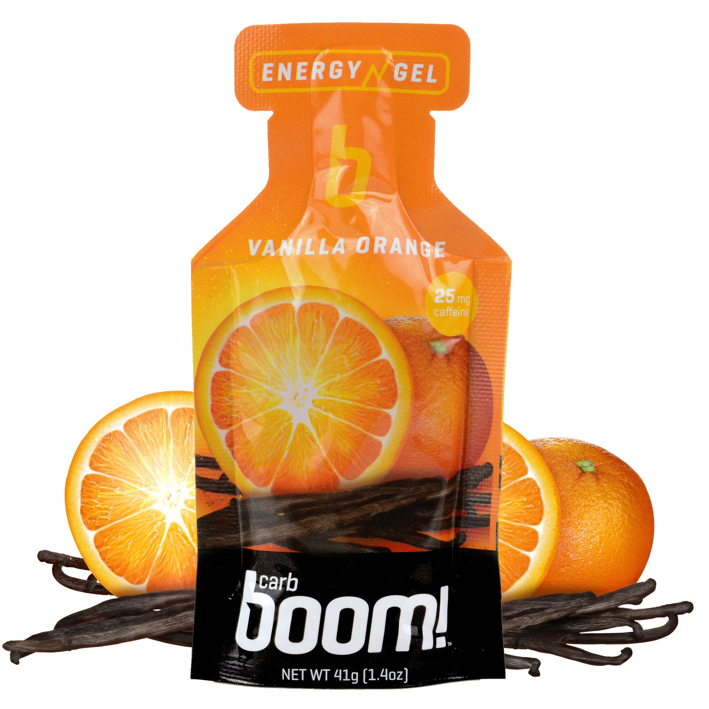 Carb Boom! Energy Gel Single Serve Packet Sachet 41g - Vanilla-Orange (Caffeine)