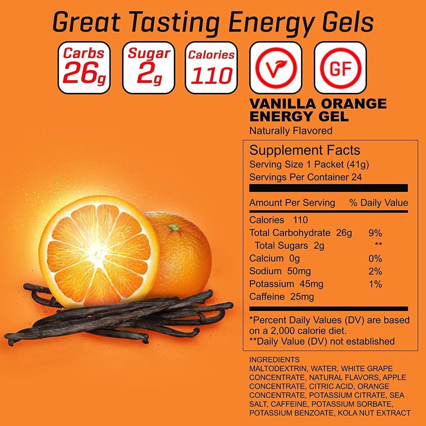 10 pcs VANILLA ORANGE CAFFEINE Carb Boom Energy Gel Single Serve Packet Sachet 41g - EXP DATE MAY 23, 2026