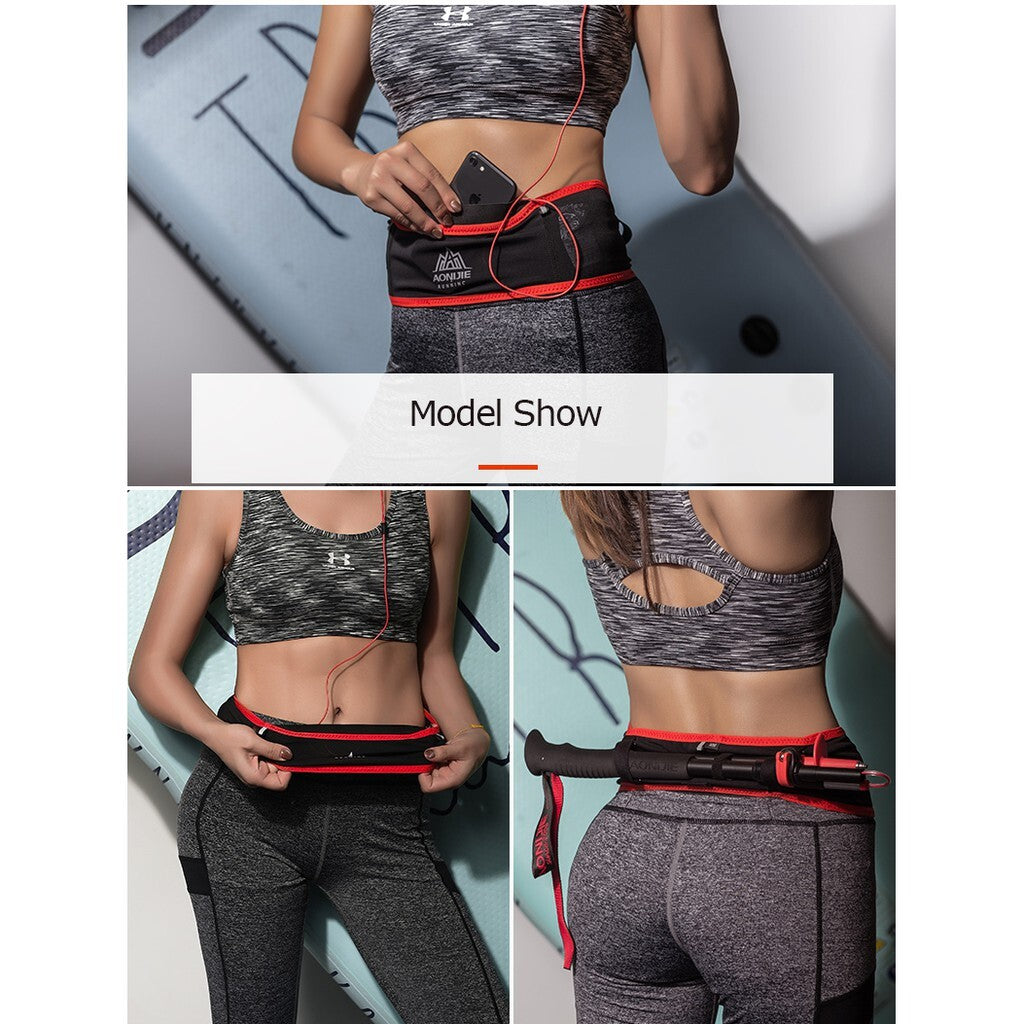 Aonijie Slim Waist Belt with 250ml Soft Flask - BLACK RED L/XL