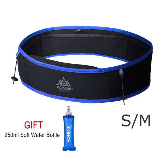 Aonijie Slim Waist Belt with 250ml Soft Flask - BLACK BLUE S/M