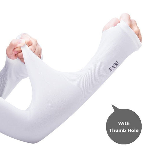 Aonijie COOLING ARM SLEEVES - WHITE WITH THUMB HOLE