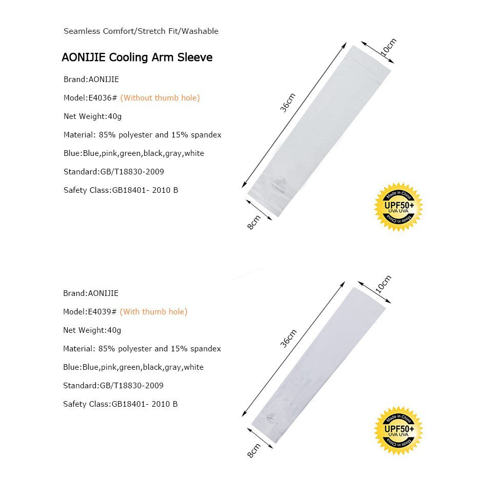 Aonijie COOLING ARM SLEEVES - WHITE WITH THUMB HOLE