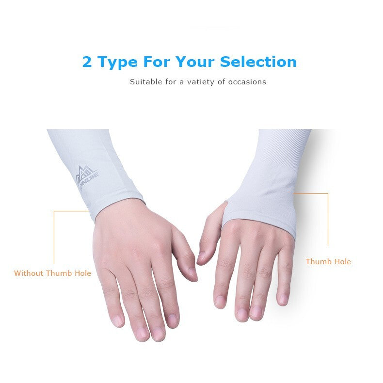 Aonijie COOLING ARM SLEEVES - WHITE WITH THUMB HOLE