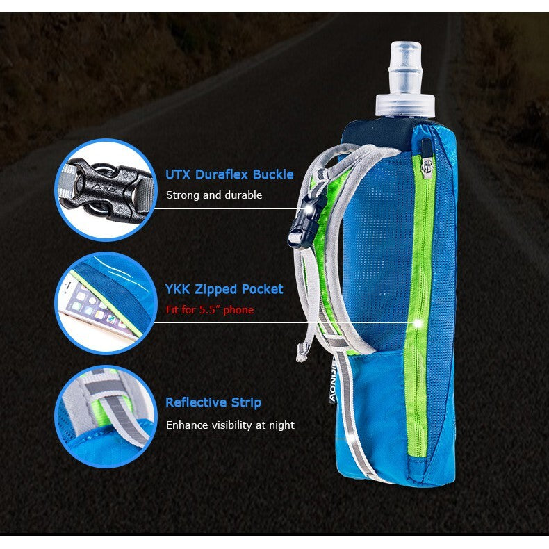 Aonijie BLUE HANDHELD WATER BOTTLE POUCH and Phone Case with 500ml SOFT FLASK