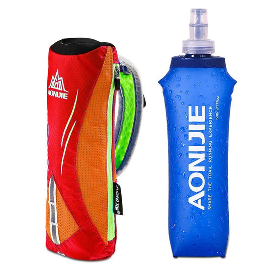 Aonijie ORANGE HANDHELD WATER BOTTLE POUCH and Phone Case with 500ml SOFT FLASK