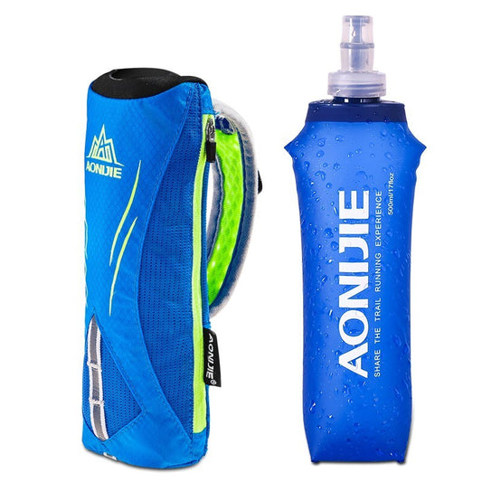 Aonijie BLUE HANDHELD WATER BOTTLE POUCH and Phone Case with 500ml SOFT FLASK