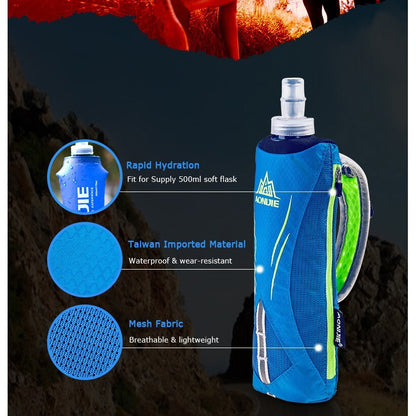 Aonijie BLUE HANDHELD WATER BOTTLE POUCH and Phone Case with 500ml SOFT FLASK