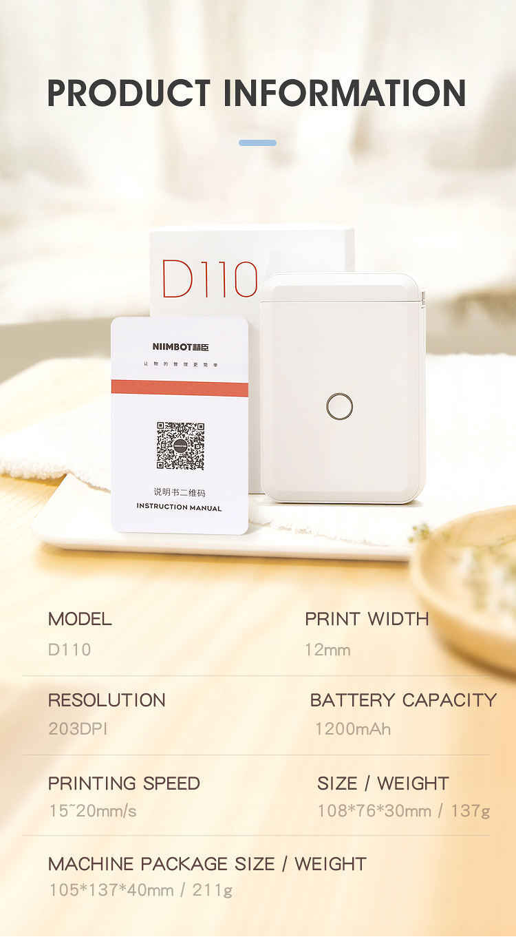 Niimbot D11 Portable Label Printer WHITE 12-15mm Width