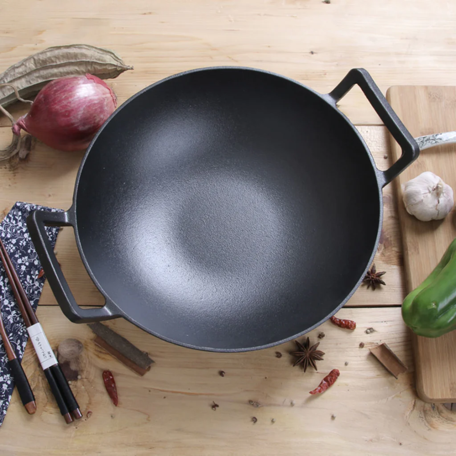 Pre Seasoned CAST IRON WOK 36cm with glass lid