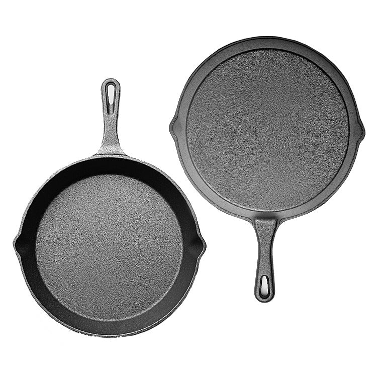 Pre Seasoned CAST IRON SET - 3 pans with 2 glass lids