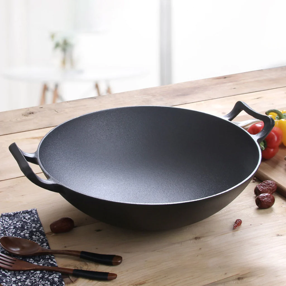 Pre Seasoned CAST IRON WOK 36cm with glass lid