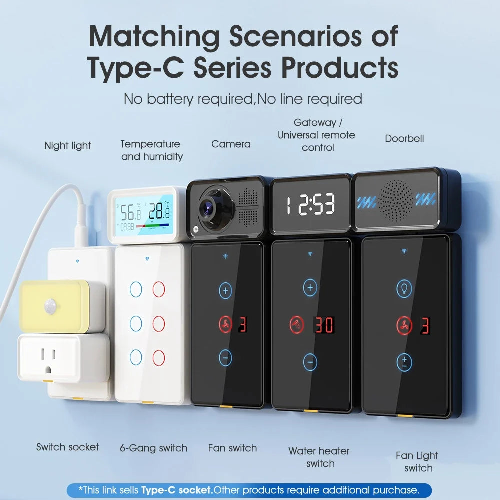 Tuya Smart Plug US Mini Smart Home Type-c Wi-Fi RF433 Outlet Timer APP Voice Works With Alexa Google Home 15A