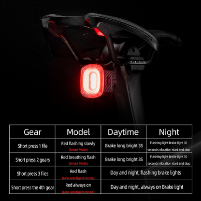 Rockbros BICYCLE LIGHT Q2S Smart IPX6 Waterproof TAIL LIGHT LED USB Rechargeable -- RED