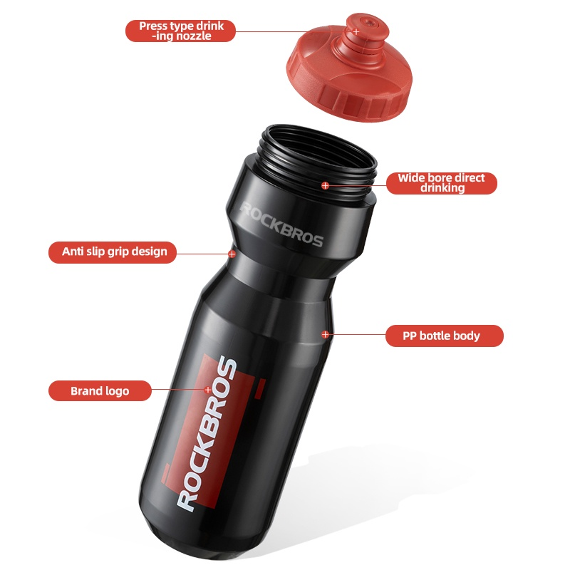 Rockbros Portable CYCLING BICYCLE WATER BOTTLE 750ml - BLACK TRANSPARENT