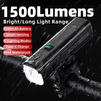 Rockbros  BICYCLE FRONT LIGHT 1500 Lumens Rechargeable