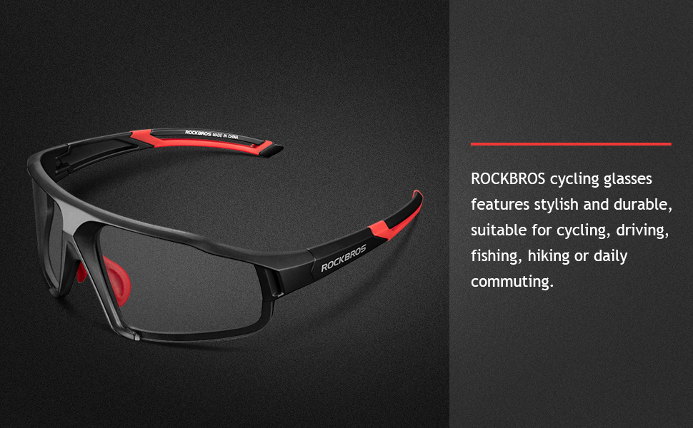 Rockbros PHOTOCHROMIC SPORTS GLASSES Cycling Outdoor UV400 Lens - BLACK