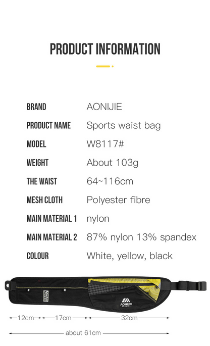 Aonijie W8117 Large Capacity SPORTS WAIST BELT BAG - WHITE