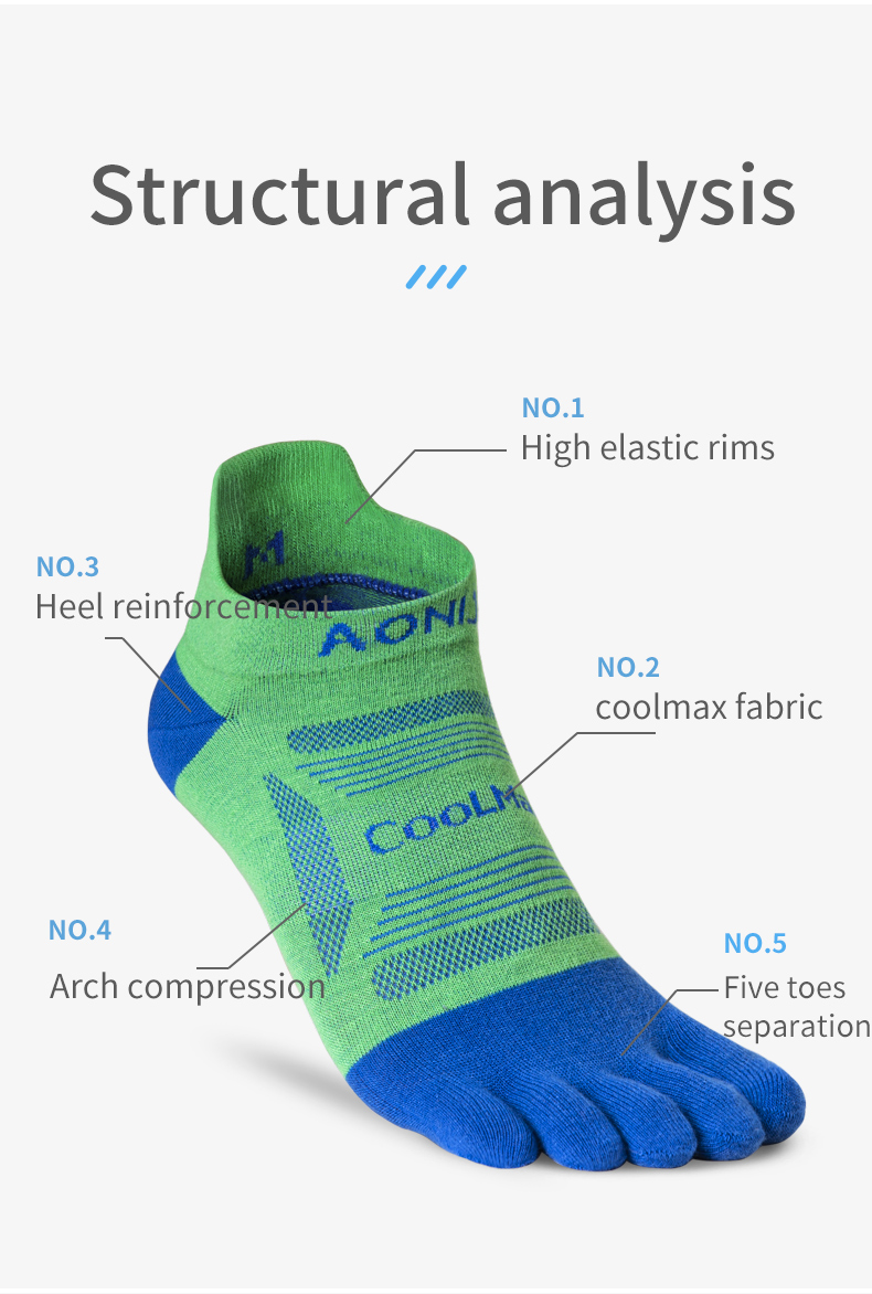 Aonijie  E4837 Low-Cut Running TOE SOCKS 3 Pairs - MEDIUM