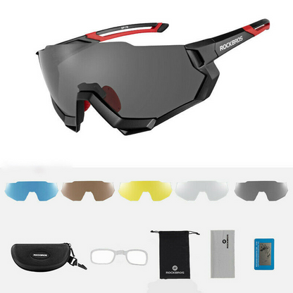 Rockbros CYCLING/SPORTS GLASSES with Polarized 5 Interchangeable Lenses - BLACK/RED