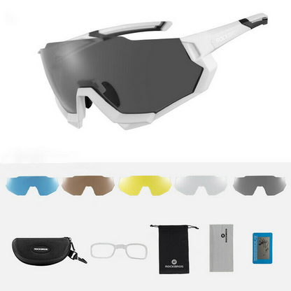 Rockbros CYCLING SPORTS GLASSES with Polarized 5 Interchangeable Lenses - WHITE