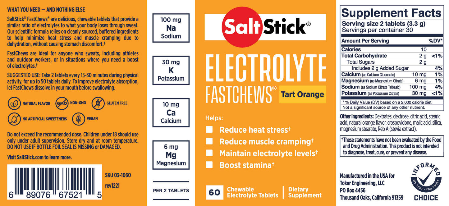 SaltStick FASTCHEWS - Tart Orange -  60ct. Bottle